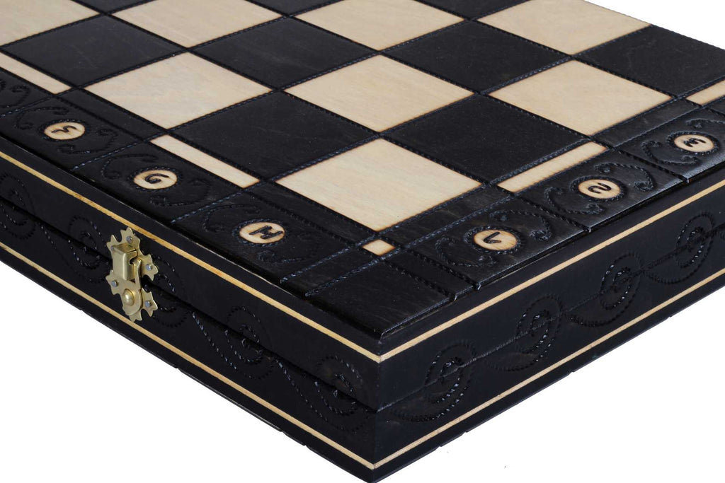 Coffret d'échecs pliant Ambassador New Line avec rangement en feutrine