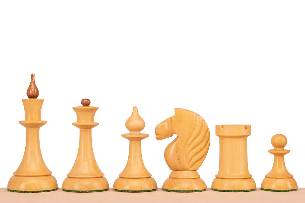 Série complète des pièces claires en acacia du jeu d'échecs Queen's Gambit 1957