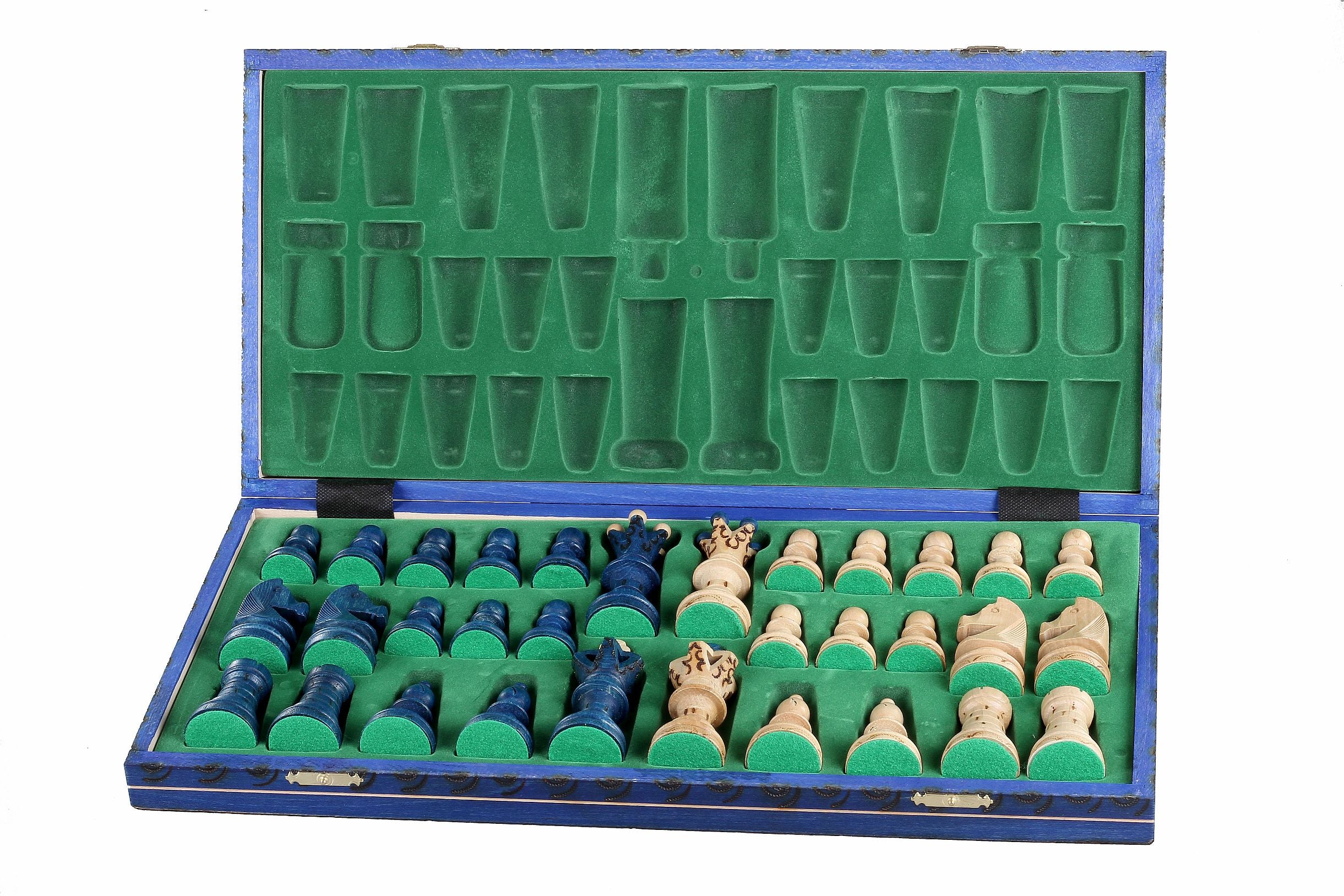 Jeu d'échecs en bois Ambassador New Line bleu, fabriqué en Pologne