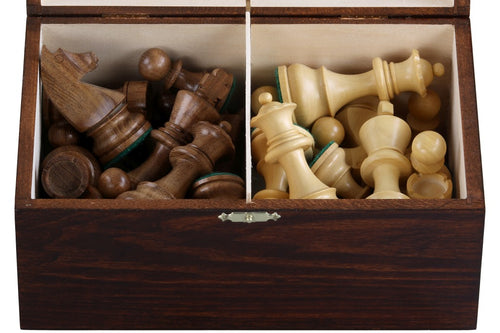 Boîte d'échecs en hêtre et bouleau foncé, format 240 x 150 x 110 mm