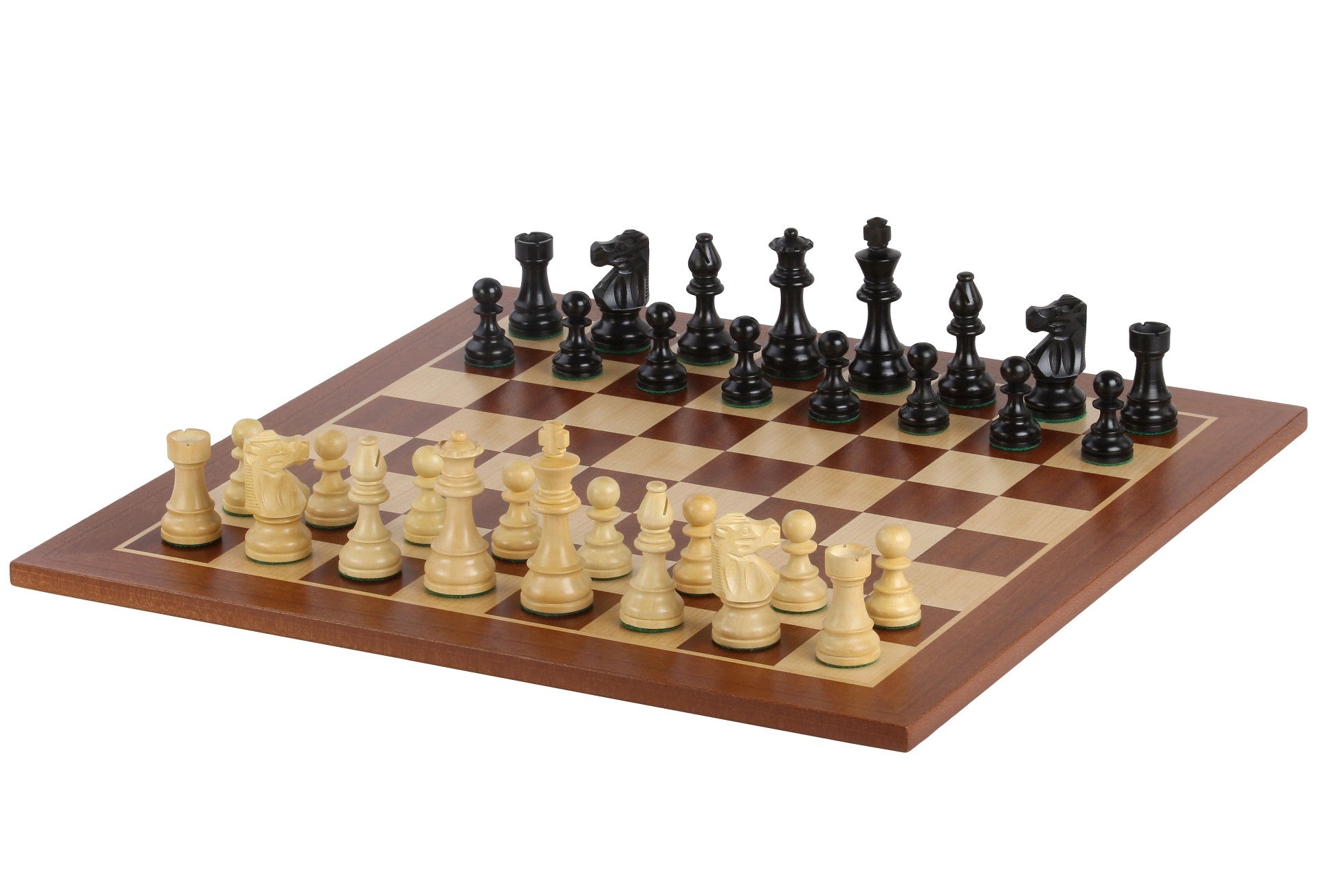 Ensemble d'échecs taille 6 : échiquier en acajou et sycomore avec pièces French Ebonized